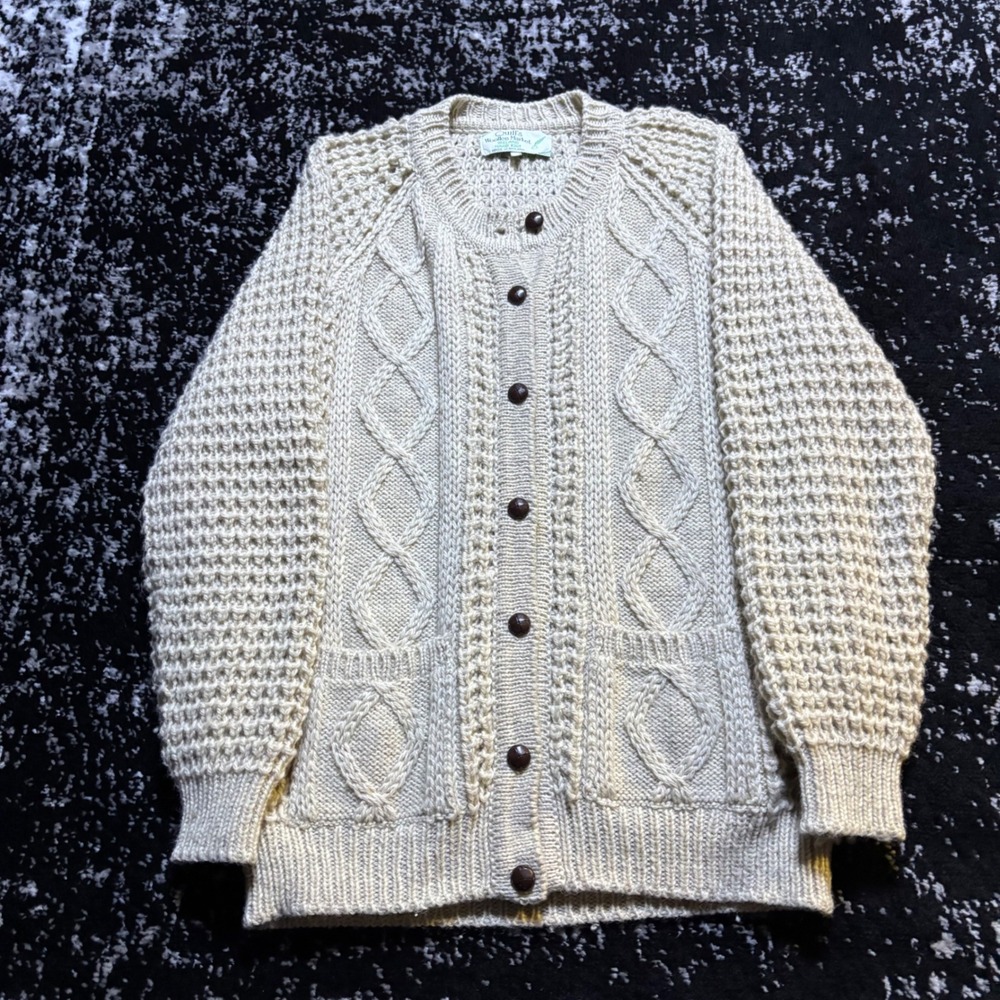 Vintage Quills Woollen Market Ireland Hand Knit Wool Cardigan Sweater L Unisex